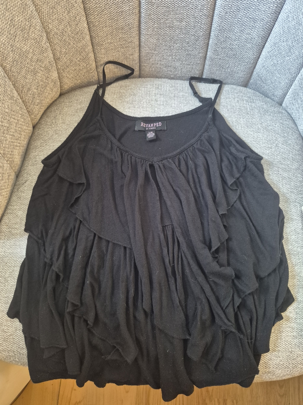 Revamped Black Ruffle Camisole with Adjustable Straps